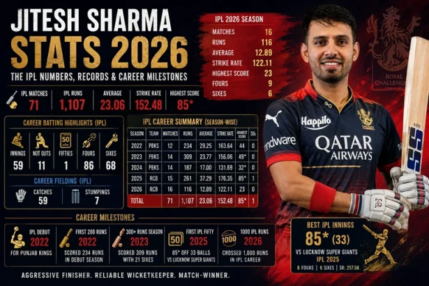 Jitesh Sharma stats 2026 showing IPL runs, records and career milestones